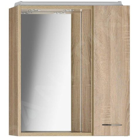 Aqualine Keramia Fresh - Armoire de toilette avec éclairage LED, 600x600x140 mm, droite, chêne platine 45028
