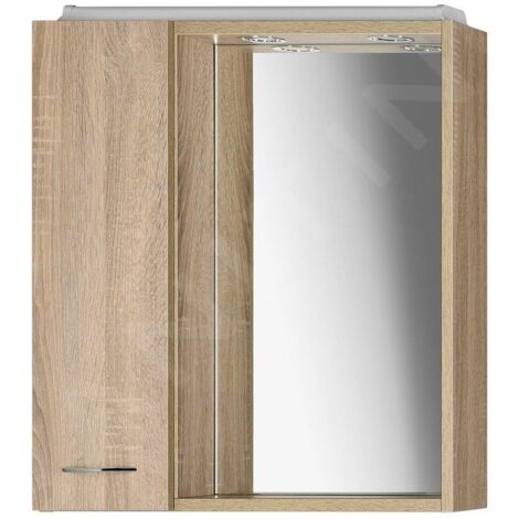 Aqualine Keramia Fresh - Galerie avec éclairage LED, 600x600x140 mm, gauche, chêne platine 45027