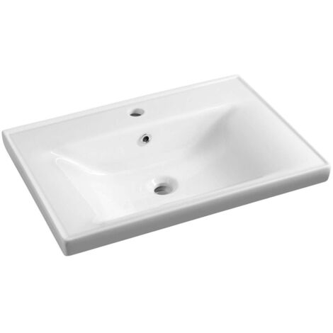 Aqualine Sava - Lavabo 70x46 cm, con rebosadero, orificio para grifo, blanco 2070