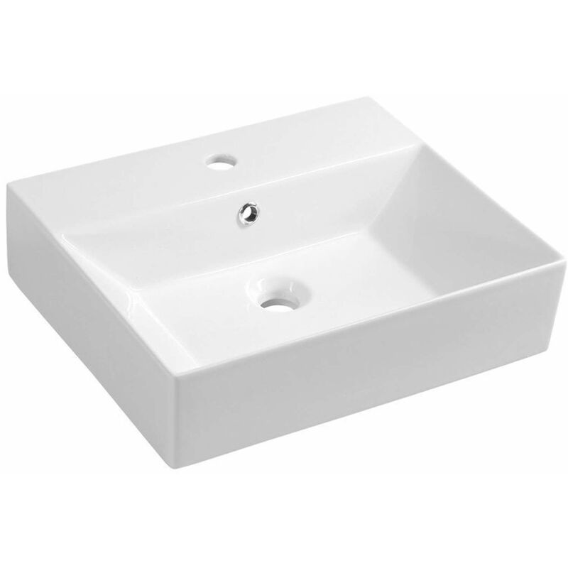 Sistema - Lavabo 50x42 cm, avec trop-plein, avec trou pour robinet, blanc 10SF50051 - Aqualine