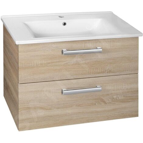 Aqualine Vega - Meuble lavabo 720x576x436 cm, 2 tiroirs, chêne platine VG873