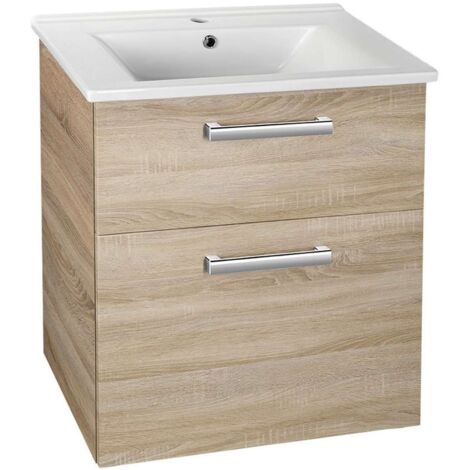 Aqualine Vega - Mueble para lavabo, 62x73x44 cm, 2 cajones, roble platino VG863