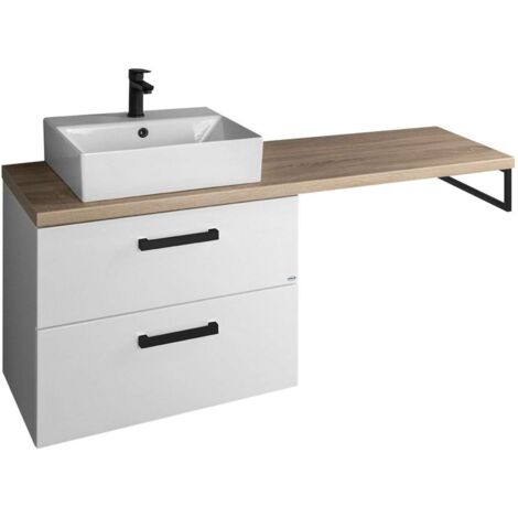Aqualine Vega - Unterschrank mit Waschbecken und Waschtischplatte, 145x71x45 cm, 2 Schubladen, weiß/eiche platin VG083-02
