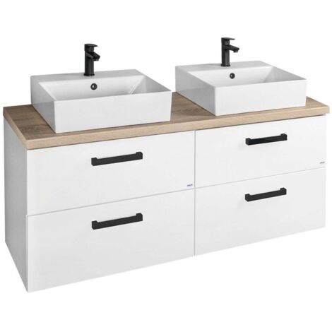 Aqualine Vega - Waschtisch mit Unterschrank 125x54x45 cm, 4 Schubladen, weiß/Eiche platin VG064-04