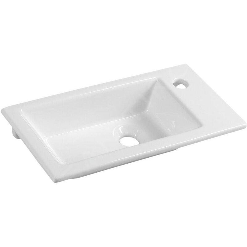 Zuno - Meuble lavabo 500x250 mm, sans trop-plein, trou pour robinet à droite, blanc 9050 - Aqualine