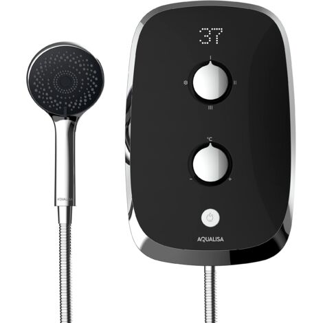 Aqualisa 10.5kw eMotion Midnight Black Electric Shower Digital Display + Riser