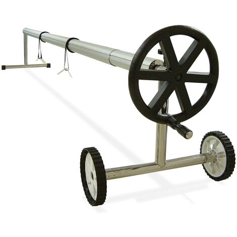 Aqualux – Enrouleur de bâche de piscine enterrée télescopique 3,90 à 5,50 m – Aluminium anodisé – Kit d'attaches avec clips à pression