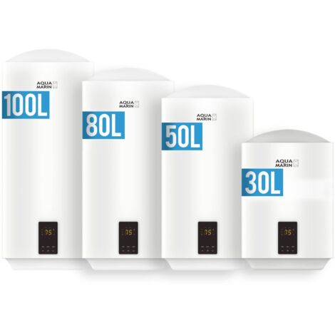 ECOMSOF Aquamarin® Caldera Eléctrica - SMART, Capacidad 50 litros, 230V, 2000W, hasta 75°C, Clase de Eficiencia Eenergética B, Tanque de Acero Esmaltado - Calentador de Agua, Termo Eléctrico, Calefón de Baño