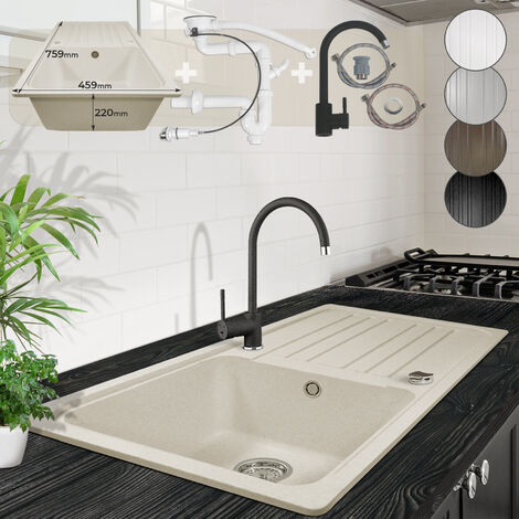 Évier en granit encastré et lavabo 76x46cm