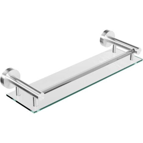 Aquamarin® Mensola da Bagno in Vetro - da Parete, 500 x 140 mm, Vetro Temperato, Spessore 6 cm, con Barra di Alluminio, Argento - Ripiano Portaoggetti da Doccia, Lavabo