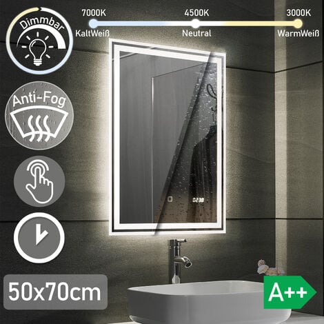 LED Touch Miroir 3 Mode de lumière anti-brouillard avec le temps