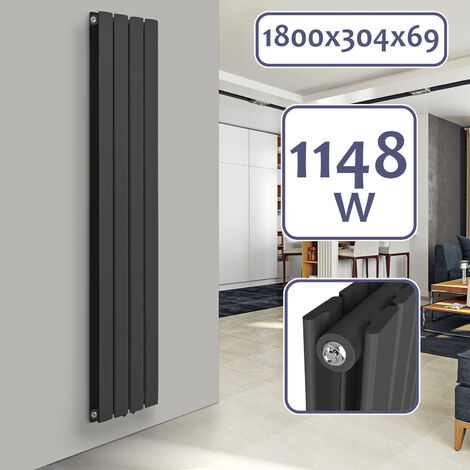 Aquamarin® Radiateur Vertical - à Panneau Plat Double, 1800 x 304 x 69 mm, Acier, Anthracite - Chauffage Central pour Salle de Bain, Salon, Cuisine, Couloir, Chambre à Coucher - Sans valve
