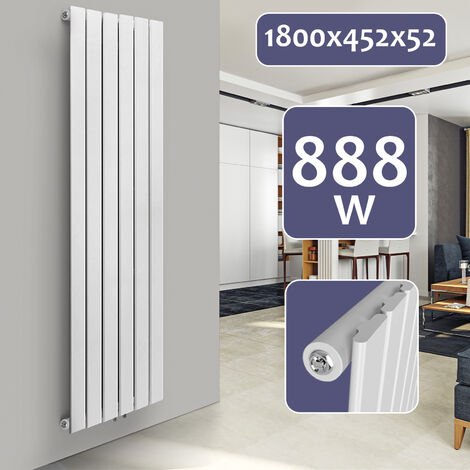 Aquamarin® Radiateur Vertical - à Panneau Plat Simple, 1800 x 452 x 52 mm, Acier, Blanc - Chauffage Central pour Salle de Bain, Salon, Cuisine, Couloir, Chambre à Coucher - Sans valve
