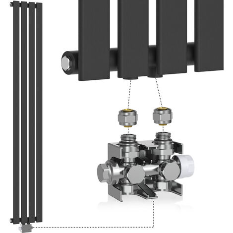 Aquamarin® Radiateur Vertical avec Valve Thermostatique - 1800x300x52 mm, Panneau Plat Simple, Acier, Anthracite, Temp Réglable 5 Niveaux, Vanne Chrome - Chauffage Central Salle de Bain, Salon, TRV - Valve en chrome
