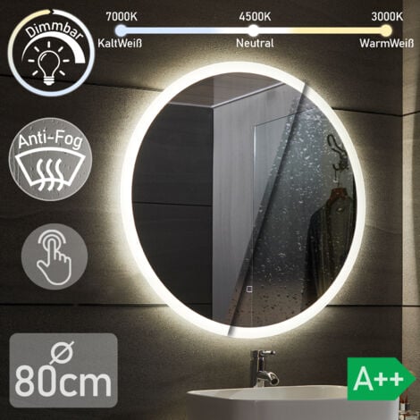 NOVA LED Rotondo - Ø 80 cm, A++, Controluce Bianca Fredda/Calda/Neutra, a Touch, Antiappanamento - Specchio Retroilluminato