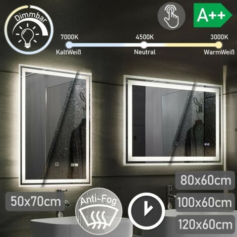 Mobiletto Da Bagno Con Specchio Rotondo LED 54x54cm - Bianco, 2 Ante, USB, Resistente All'umidità - Foto 8