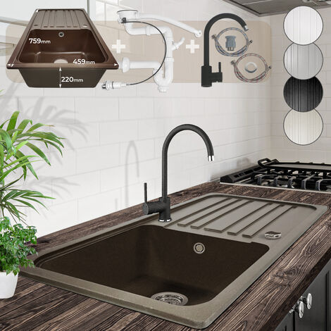 Aquamarin® Spüle Granit Einbauspüle Küchenspüle Spülbecken 75,9 x 45,9cm 