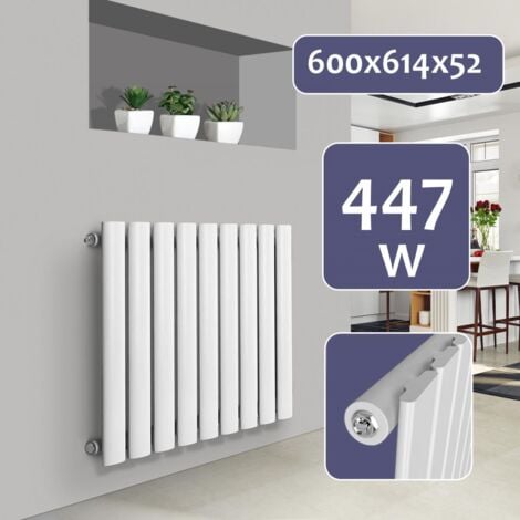 NOVA Aquamarin® Termosifone - Orizzontale, 600x614x52mm, Acciaio, Pannello Monostrato, 9 Colonne, Bianco - Termosifoni Moderni, Termoarredo Soggiorno Design, Radiatori Tubolari Parete, Radiatore, Arredo