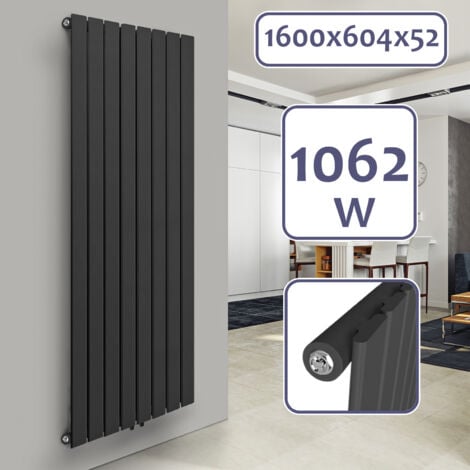 Aquamarin® Termosifone - Verticale, 1600x604x52mm, Acciaio, Pannello Monostrato, 8 Colonne, Antracite - Termosifoni Moderni, Termoarredo Soggiorno Design, Radiatori Tubolari Parete, Radiatore, Arredo