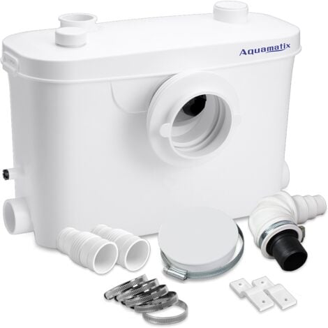 Aquamatix Broyeur Sanitaire 400 W Pompe de Relevage sanitaires 100 L/min Distance de pompage verticale de 7 m avec 3 entrées pour Toilettes, Évier et Baignoire avec filtre à charbon