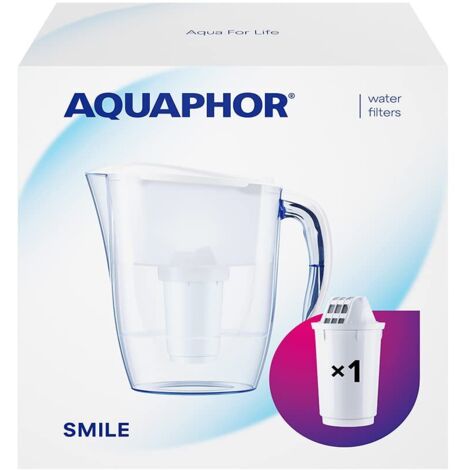 AQUAPHOR Caraffa filtrante acqua Smile bianca con 1 filtro A5 I Riduce calcare e cloro I Caraffa da 2,9l I Caraffa compatta e leggera I Caraffa filtro I Su misura per la porta del frigo