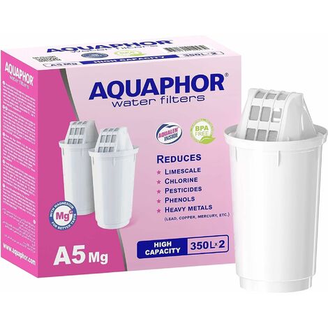 AQUAPHOR Cartucce filtro A5 2 pacchi con magnesio I Filtra calcare e cloro, metalli pesanti e altre sostanze I 350l di acqua purificata I Con la tecnologia AQUALEN I Per bevande e cibo migliori