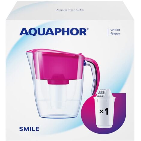 AQUAPHOR Filtro acqua Smile ciclamino include 1 filtro A5 I Calcare e cloro ridotti I caraffa da 2,9l I Filtro acqua compatto e leggero I Filtro acqua da tavola I Entra nello sportello frigo