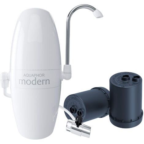 AQUAPHOR Moderno Tavolo con Tecnologia brevettata Aqualen. Filtra Metalli Pesanti, pesticidi e Sostanze inquinanti Come Il Cloro e Riduce la durezza dell'Acqua, Bianco, 1