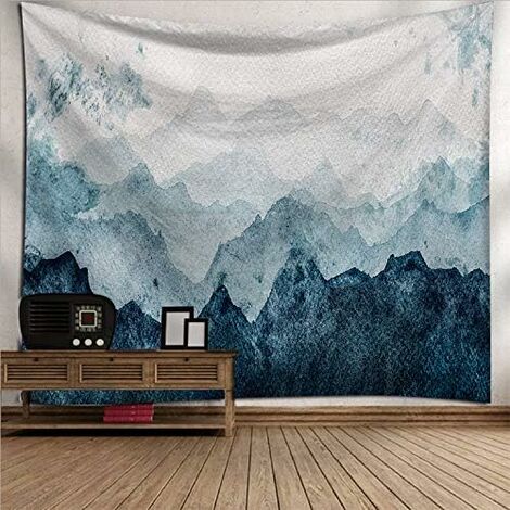 Aquarelle Bleu Tenture Murale Naturelle Décoration Murale pour Chambre Salon Décoration Murale 59''x51''
