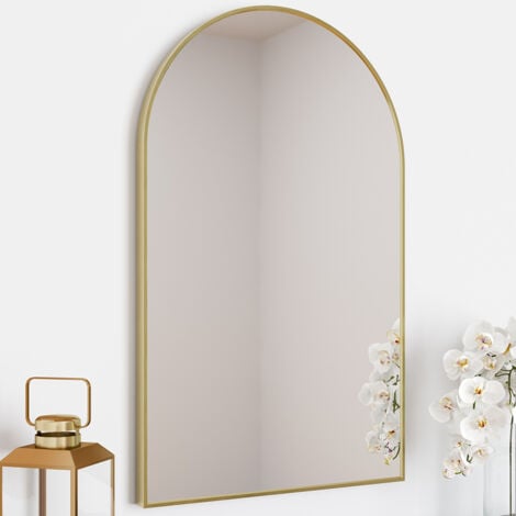 Aquari Bathroom Mirror Arched Brushed Brass Framed Portrait Wall Mounted 500x800mm