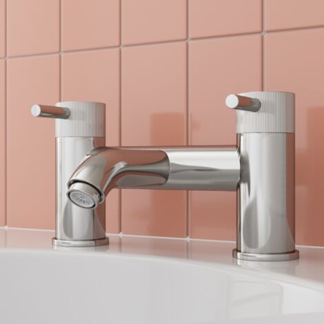 Aquari Chrome Bath Mixer Tap Bathroom Filler Round Twin Lever Modern Luxury Fluted