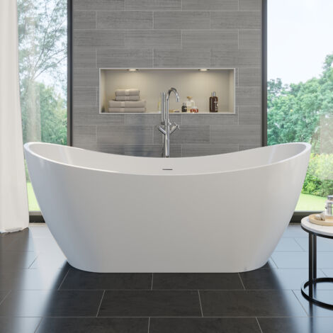 Aquari Freestanding Double Ended Bath Luxury Acrylic Bathtub Waste White 1700x730mm