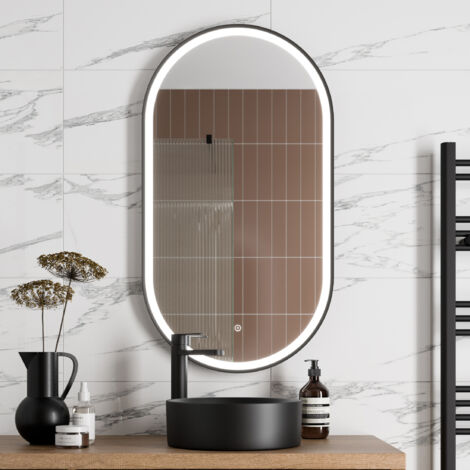 Aquari Oval LED Mirror Touch Designer Bathroom Demister Mains Matt Black 550x1000mm