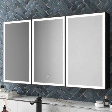 Aquari Triple Door LED Bathroom Mirror Cabinet Demister Shaver Socket Touch 700x600mm