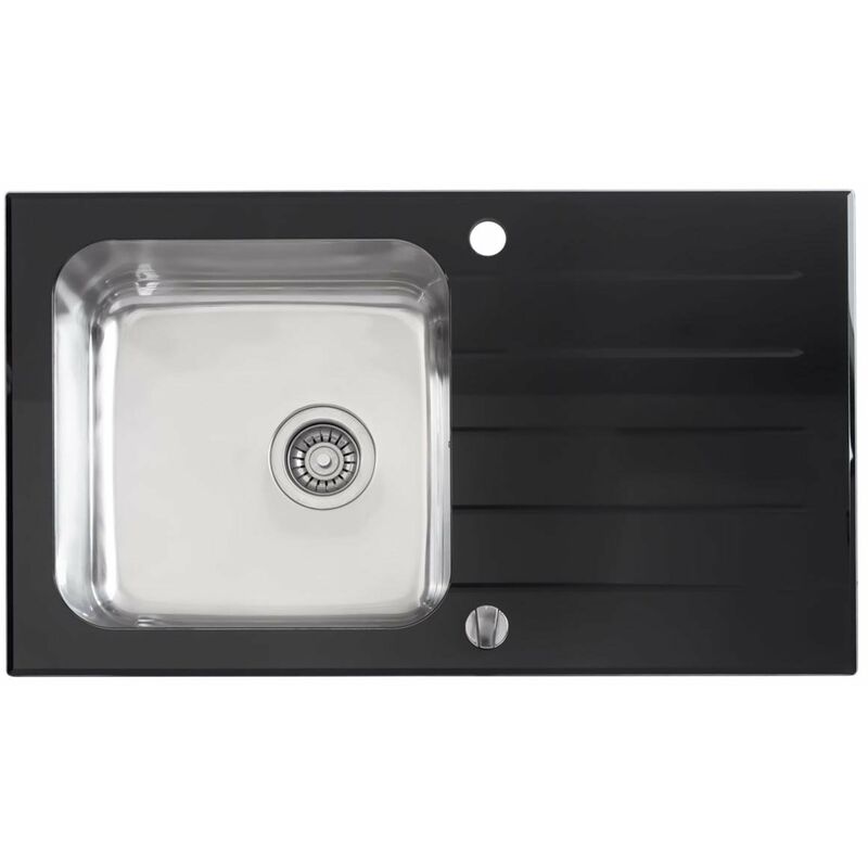 Image of 1.0 Single Bowl 860 x 500mm Glass Inset Kitchen Sink Stainless Steel Reverisble Black - Aquariss