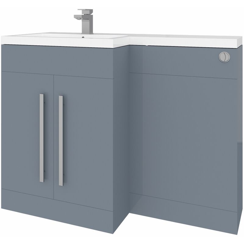 1100mm l Shape Left Hand Combination Vanity Unit Furniture Storage Gloss Grey Painting Sink Unit & btw Toilet Unit - Flat Packed - Aquariss