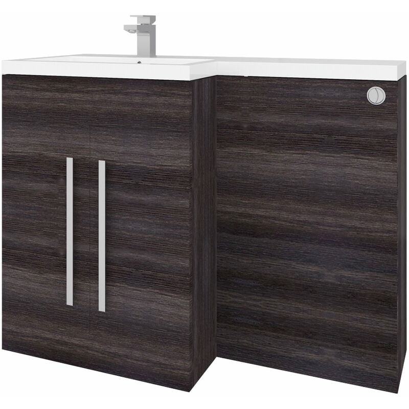 1100mm l Shape Left Hand Combination Vanity Unit Furniture Storage Grey Sink Unit & btw Toilet Unit - Flat Packed - Aquariss