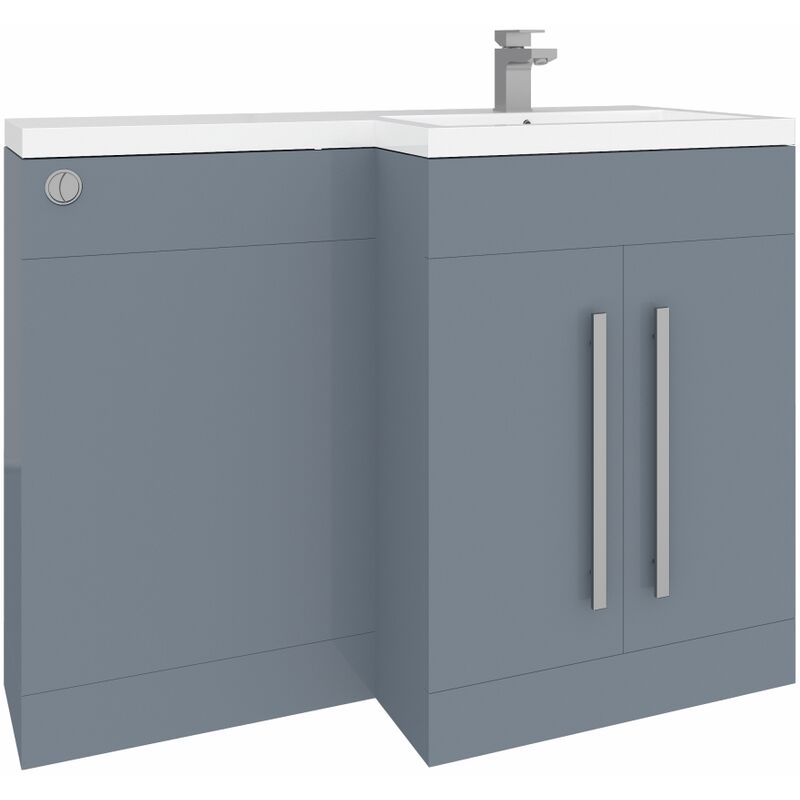 1100mm l Shape Right Hand Combination Vanity Unit Furniture Storage Gloss Grey Painting Sink Unit & btw Toilet Unit - Flat Packed - Aquariss