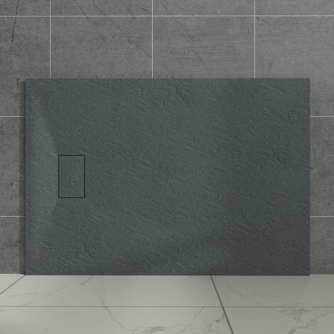 Aquariss Anthracite Rectangular Shower Tray Slate Effect SMC Slip-Resistant Shower Base 1300x900mm with Waste