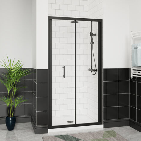 Rinse 800mm Bifold Shower Door 6mm Clean Glass Shower Enclosure Reversible Folding Shower Cubicle Door Matte Black Frame - View #10