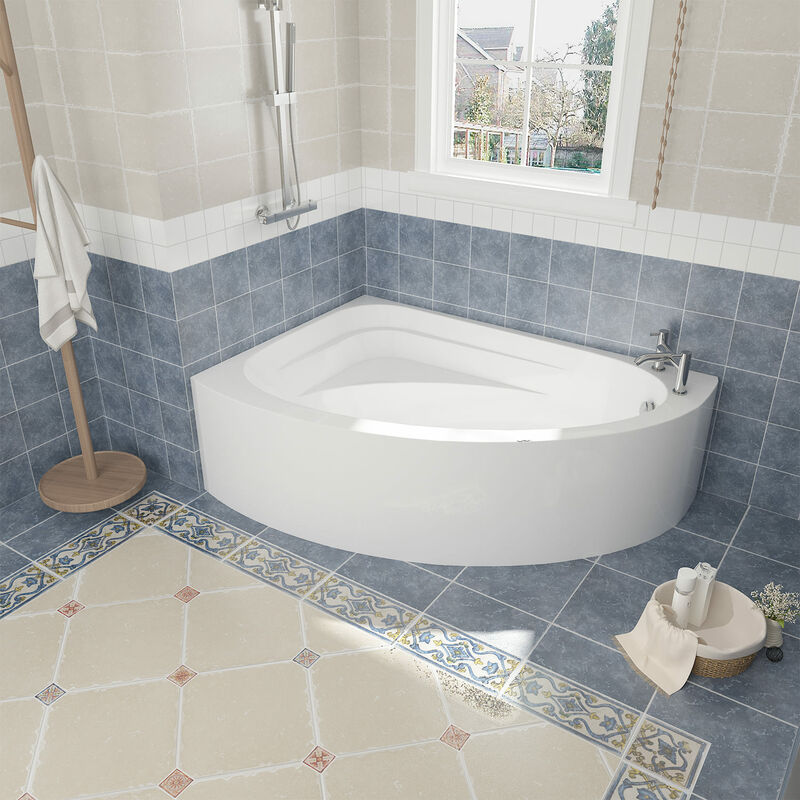 Modern Corner Acyrlic Bath Back to Wall Bathtub White 1500 x 1040mm Left Handed - Aquariss