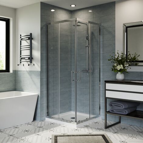 Aquariss Square Corner Entry Bathroom Enclosure Chrome 800x800