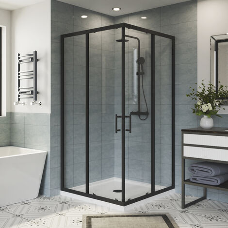 Aquariss Square Corner Entry Enclosure Matt Black 1000x1000
