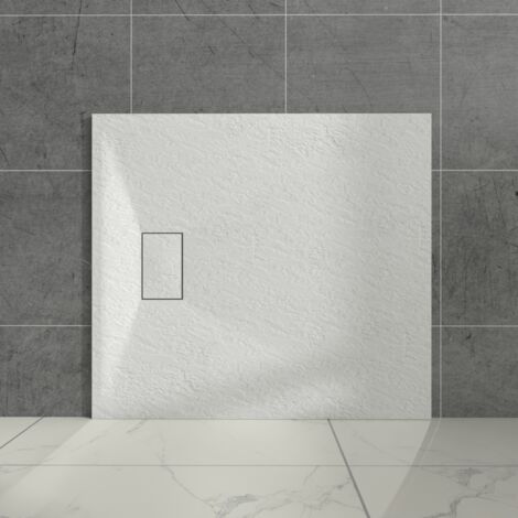 Aquariss White Rectangular Shower Tray Slate Effect SMC Slip-Resistant Shower Base for Enclosures 1000x900mm with Waste