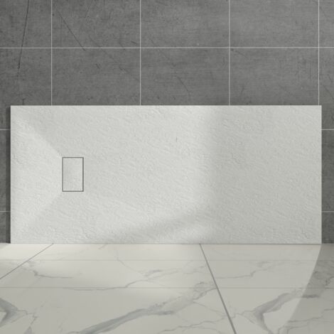 Aquariss White Rectangular Shower Tray Slate Effect SMC Slip-Resistant Shower Base for Enclosures 1700x800mm with Waste