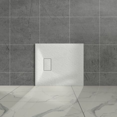Aquariss White Rectangular Shower Tray Slate Effect SMC Slip-Resistant Shower Base for Enclosures 800x700mm with Waste