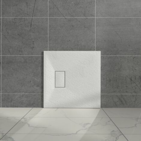 Aquariss White Square Shower Tray with Waste Trap Slate Effect Slip-Resistant Cubicle Base for Bathroom 700x700mm