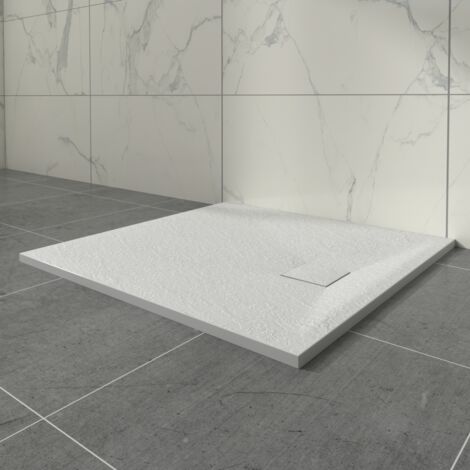 Aquariss White Square Shower Tray with Waste Trap Slate Effect Slip-Resistant Cubicle Base for Bathroom 800x800mm