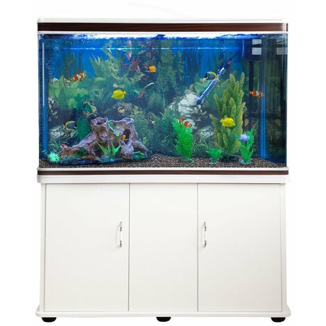 Aquarium Blanc avec Meuble de support Blanc assorti et Gravier Naturel - Blanc