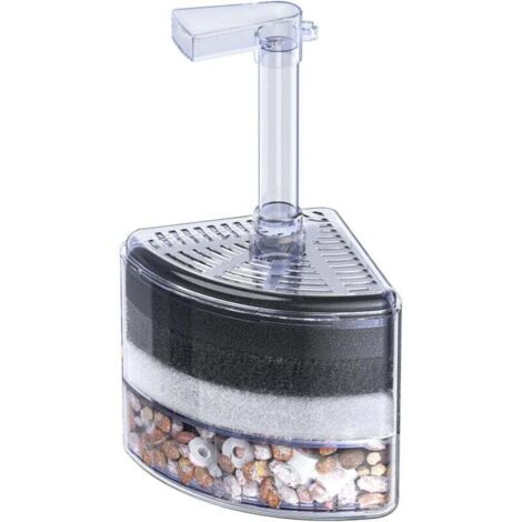 Aquarium Corner Sponge Filter Quiet Betta Fry Shrimp and Small Fish Bio Foam Filter with Natural Stones Gravels and Ceramic Rings for Fish Tanks up to 30 Gallons (Air Pump Not Included)